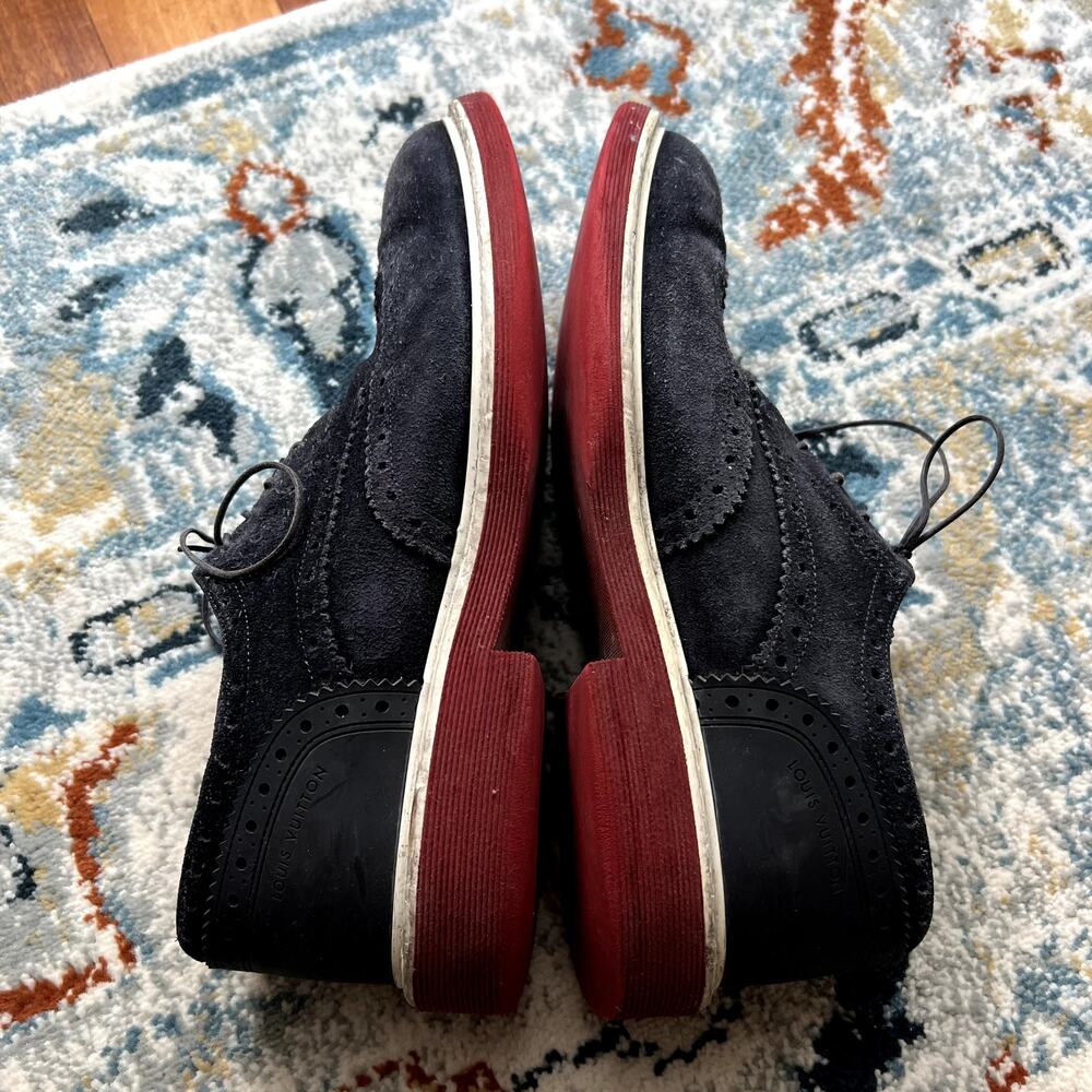 Louis Vuitton Melrose Derby navy blue suede with red sole oxfords shoes size 9 - Picture 5 of 8